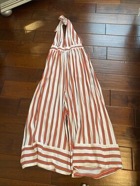 Urban Outfitters White Halter Jumpsuit with Red and Navy Stripes